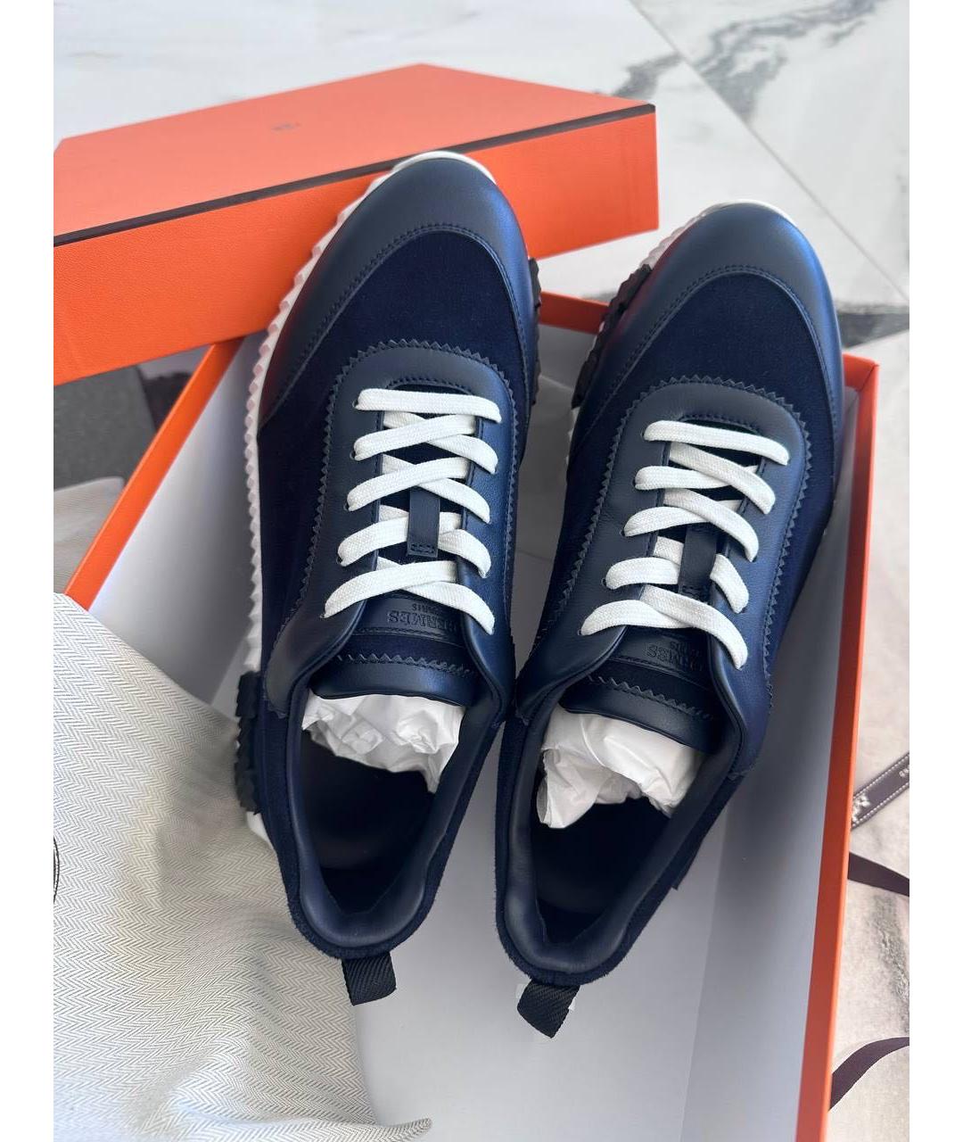 HERMES Темно-синие кожаные низкие кроссовки / кеды, фото 3