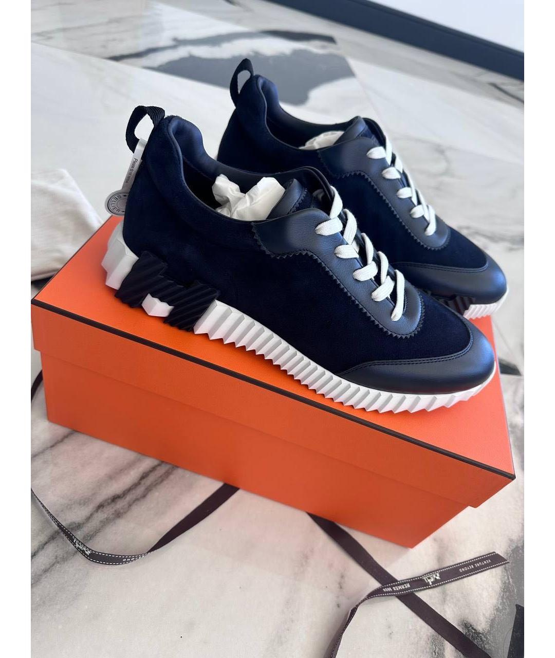 HERMES Темно-синие кожаные низкие кроссовки / кеды, фото 7