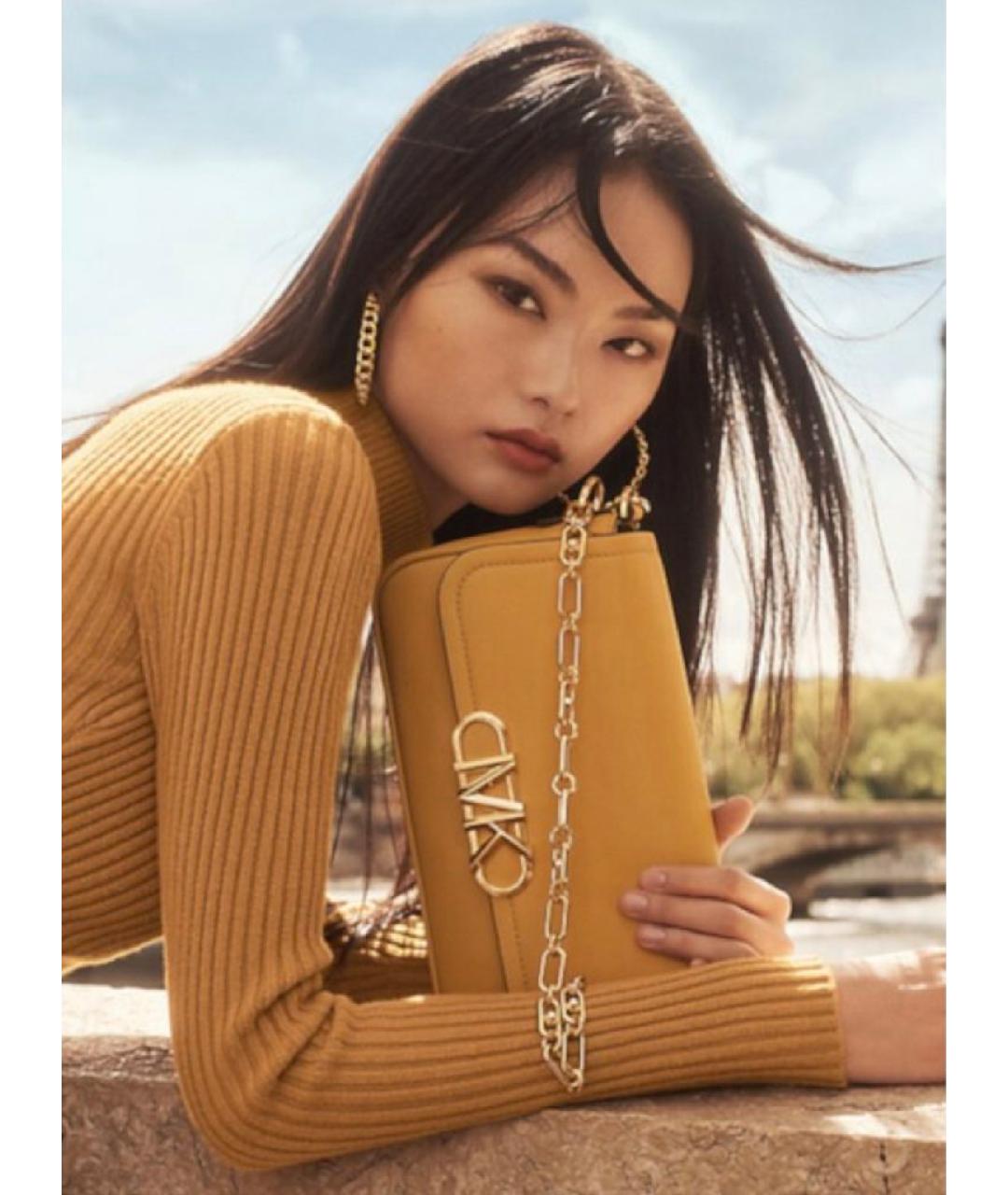 MICHAEL KORS Горчичная кожаная сумка через плечо, фото 4