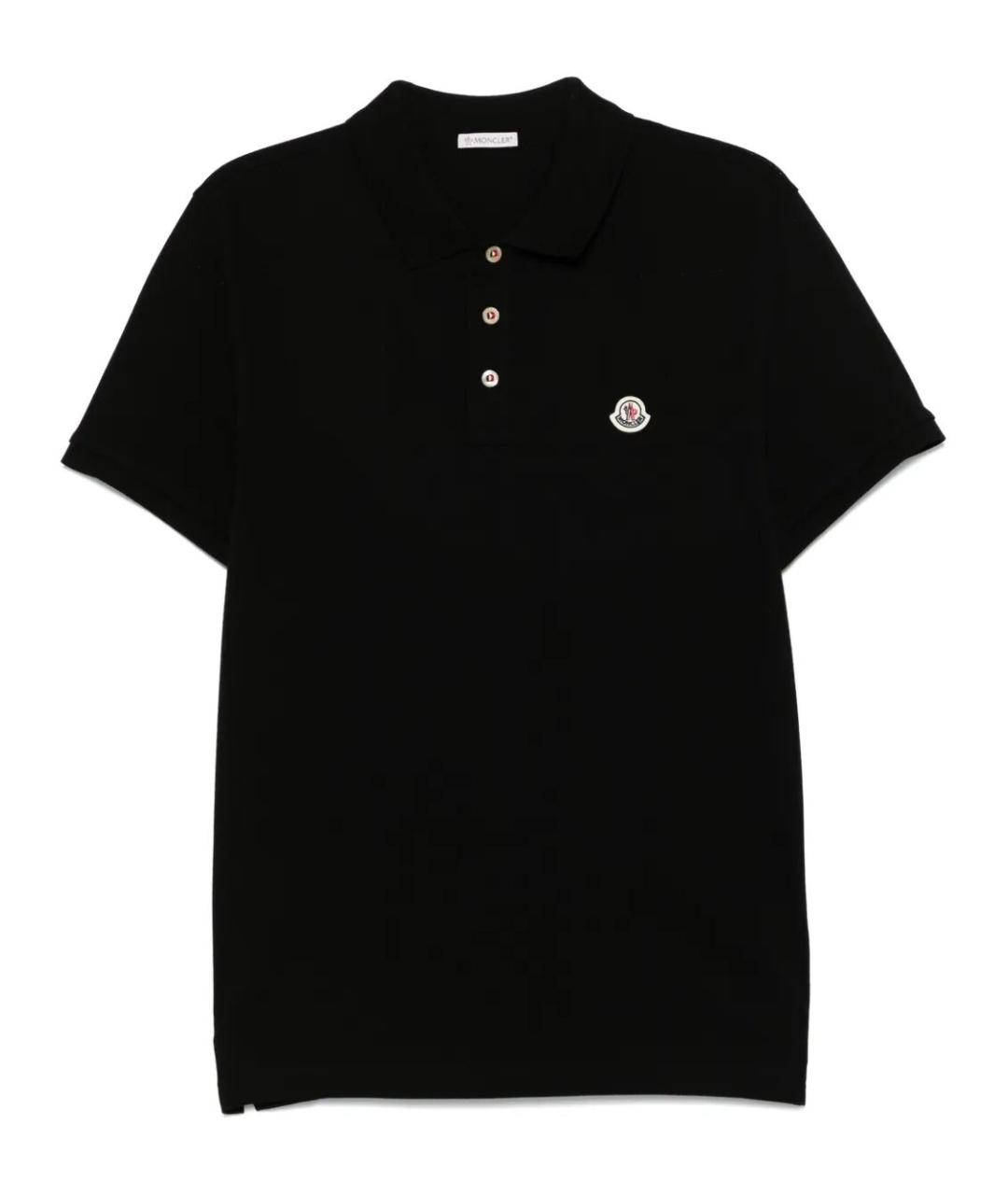 MONCLER Черное хлопковое поло с коротким рукавом, фото 1