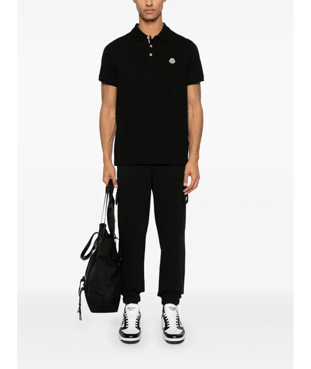 MONCLER Черное хлопковое поло с коротким рукавом, фото 2