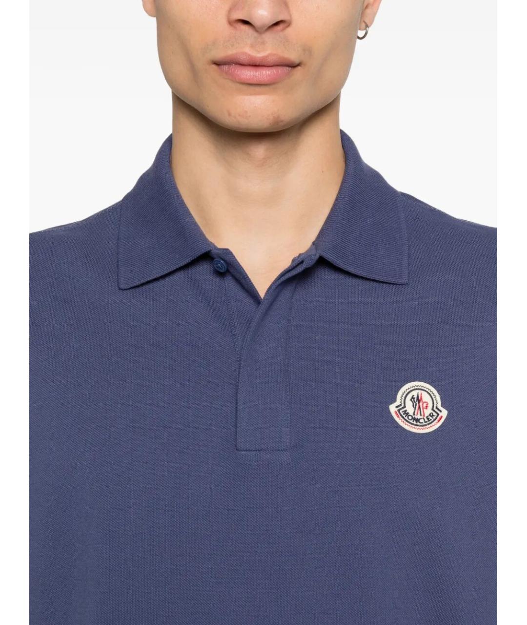 MONCLER Синее хлопковое поло с коротким рукавом, фото 5