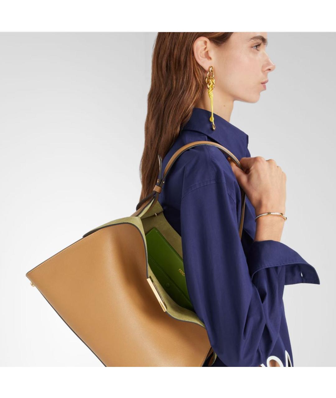 FENDI Бежевая кожаная сумка тоут, фото 2