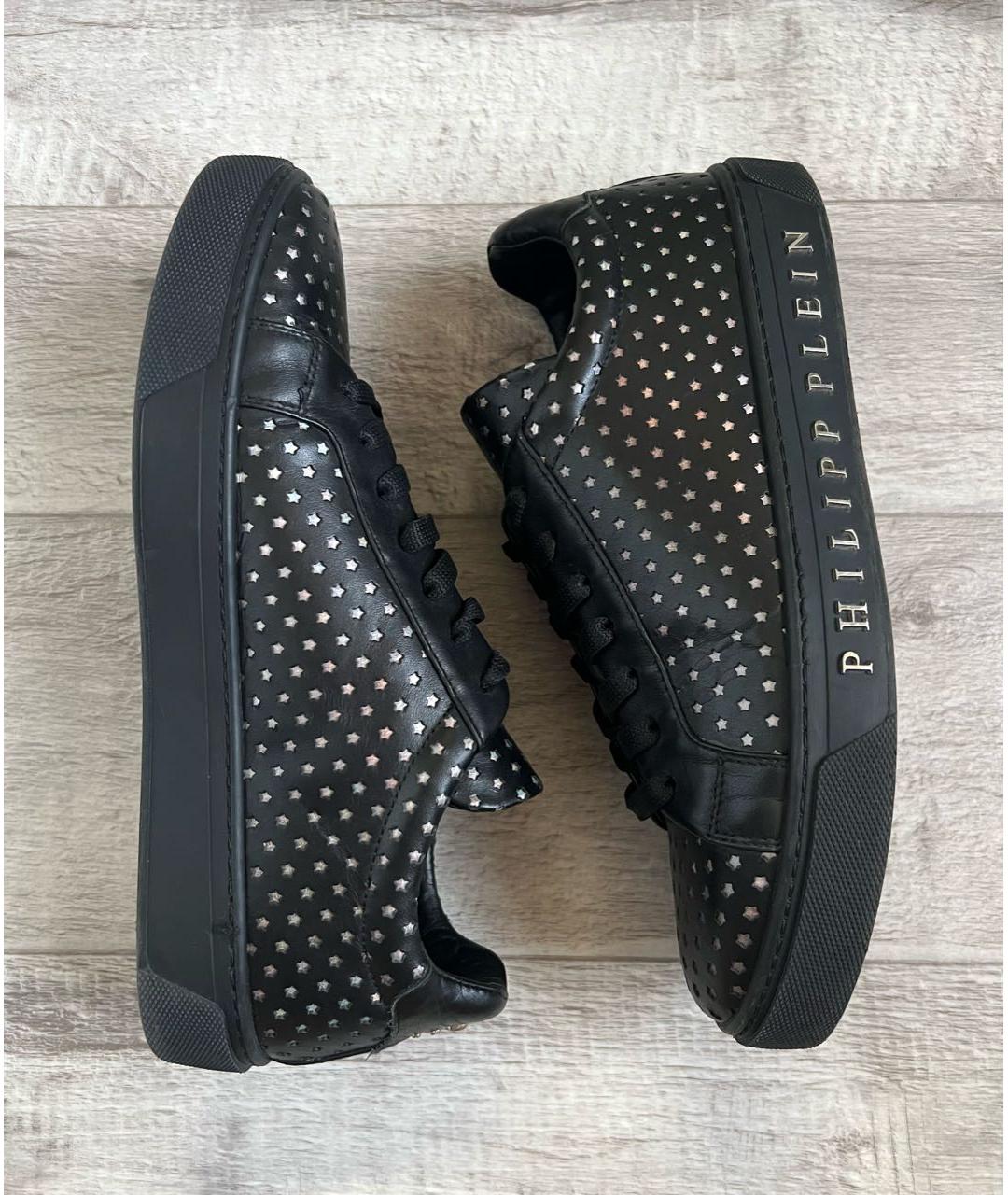 PHILIPP PLEIN Черные кожаные низкие кроссовки / кеды, фото 4