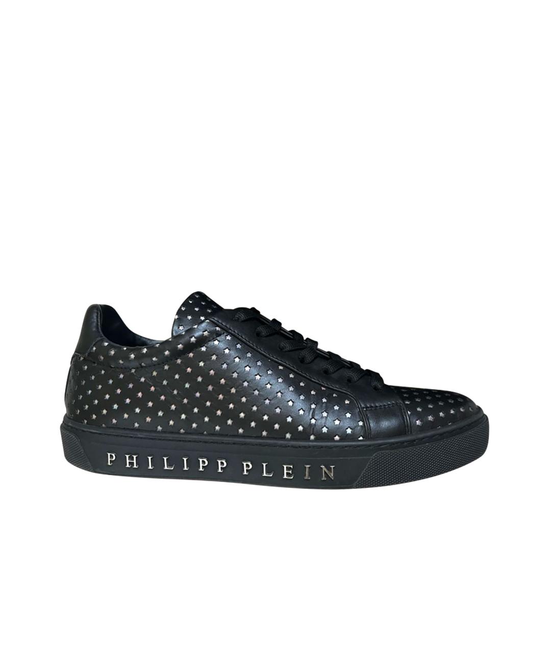 PHILIPP PLEIN Черные кожаные низкие кроссовки / кеды, фото 1