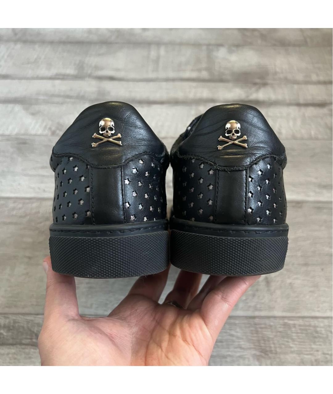 PHILIPP PLEIN Черные кожаные низкие кроссовки / кеды, фото 5
