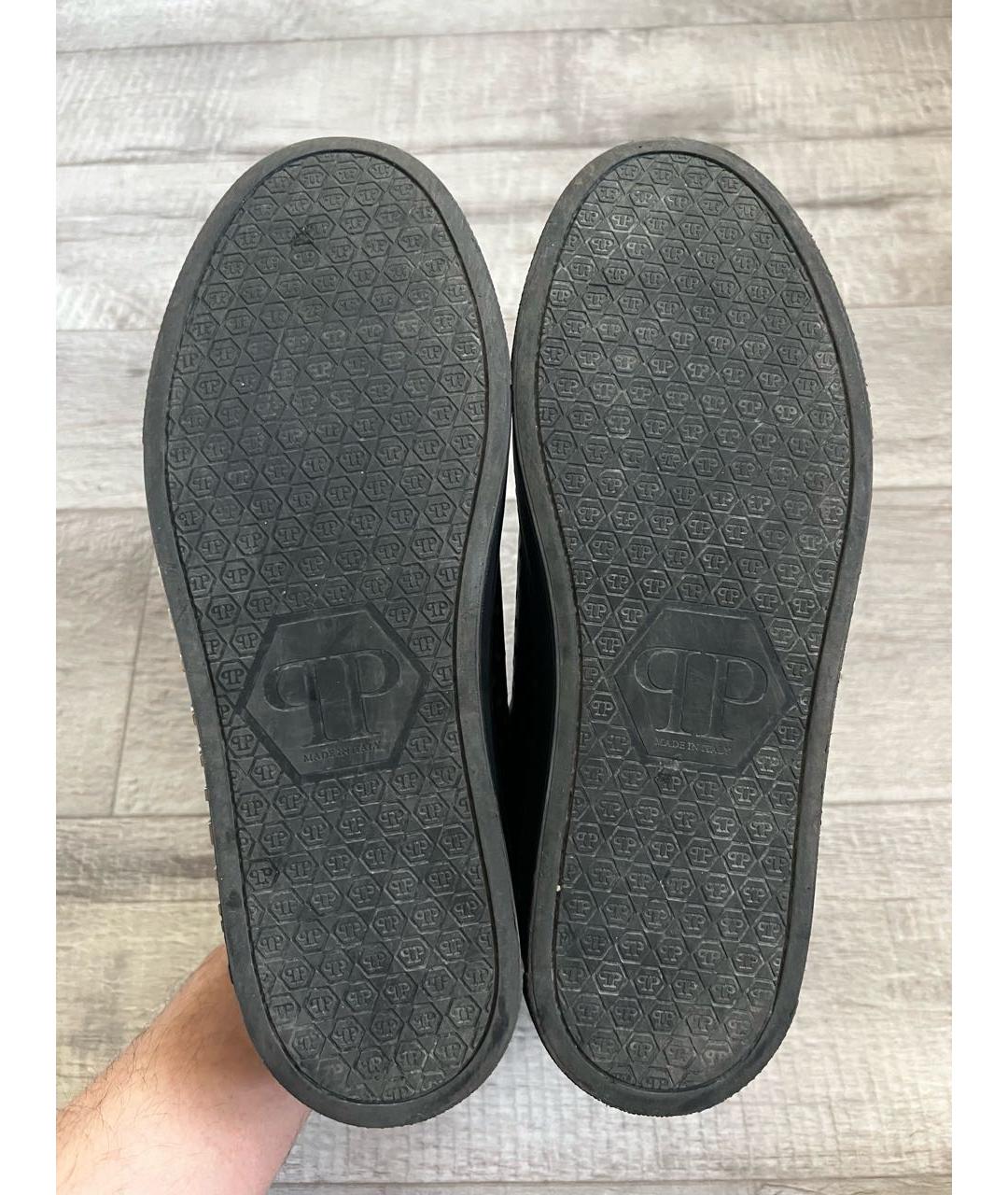 PHILIPP PLEIN Черные кожаные низкие кроссовки / кеды, фото 6