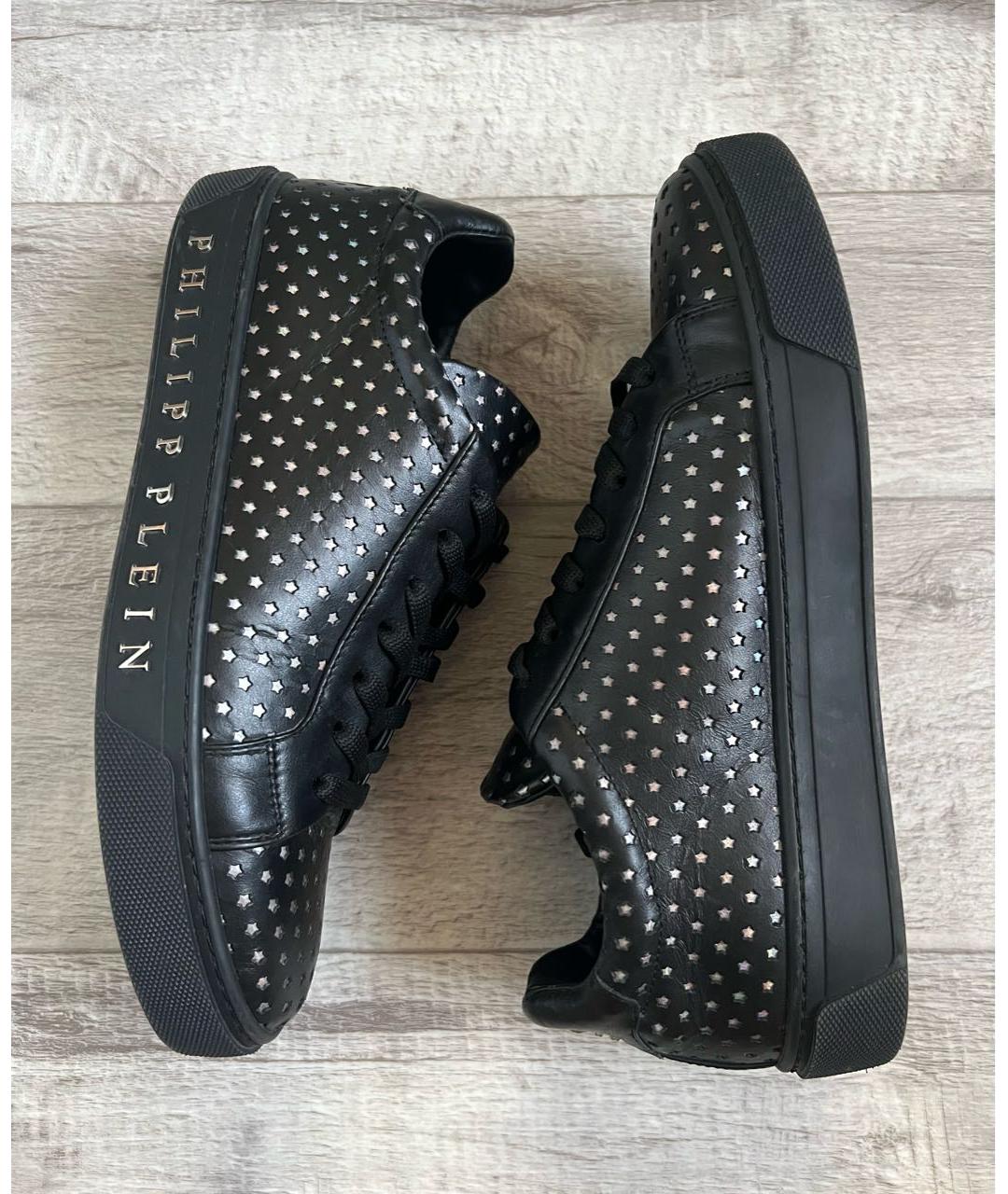 PHILIPP PLEIN Черные кожаные низкие кроссовки / кеды, фото 3