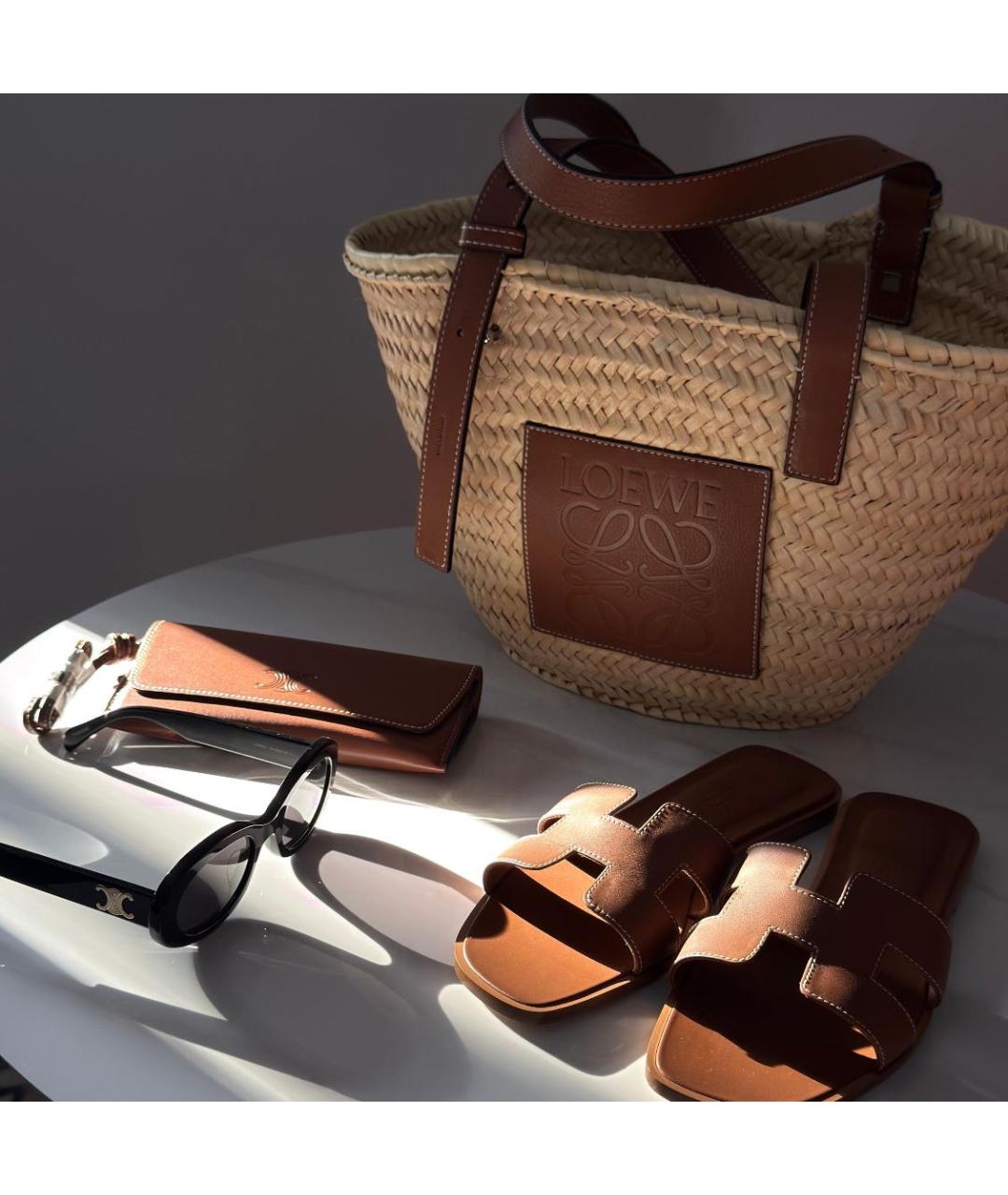 LOEWE Бежевая пелетеная пляжная сумка, фото 6