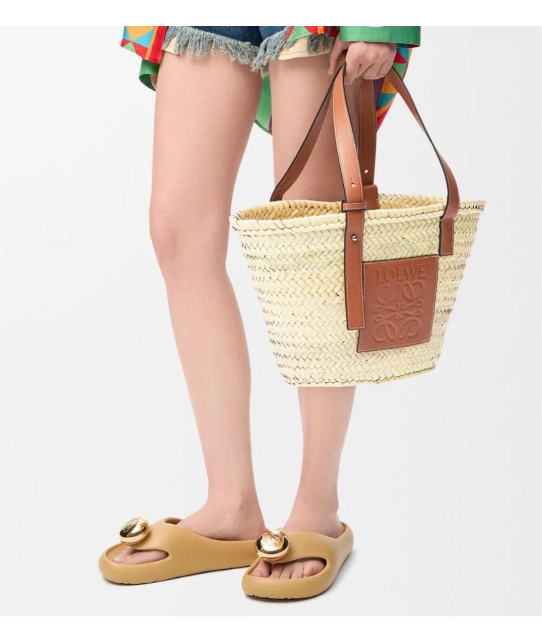 LOEWE Бежевая пелетеная пляжная сумка, фото 3