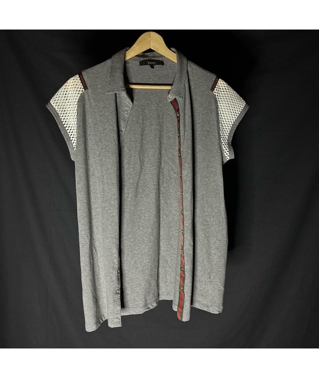 GUCCI Антрацитовое хлопковое поло с коротким рукавом, фото 3