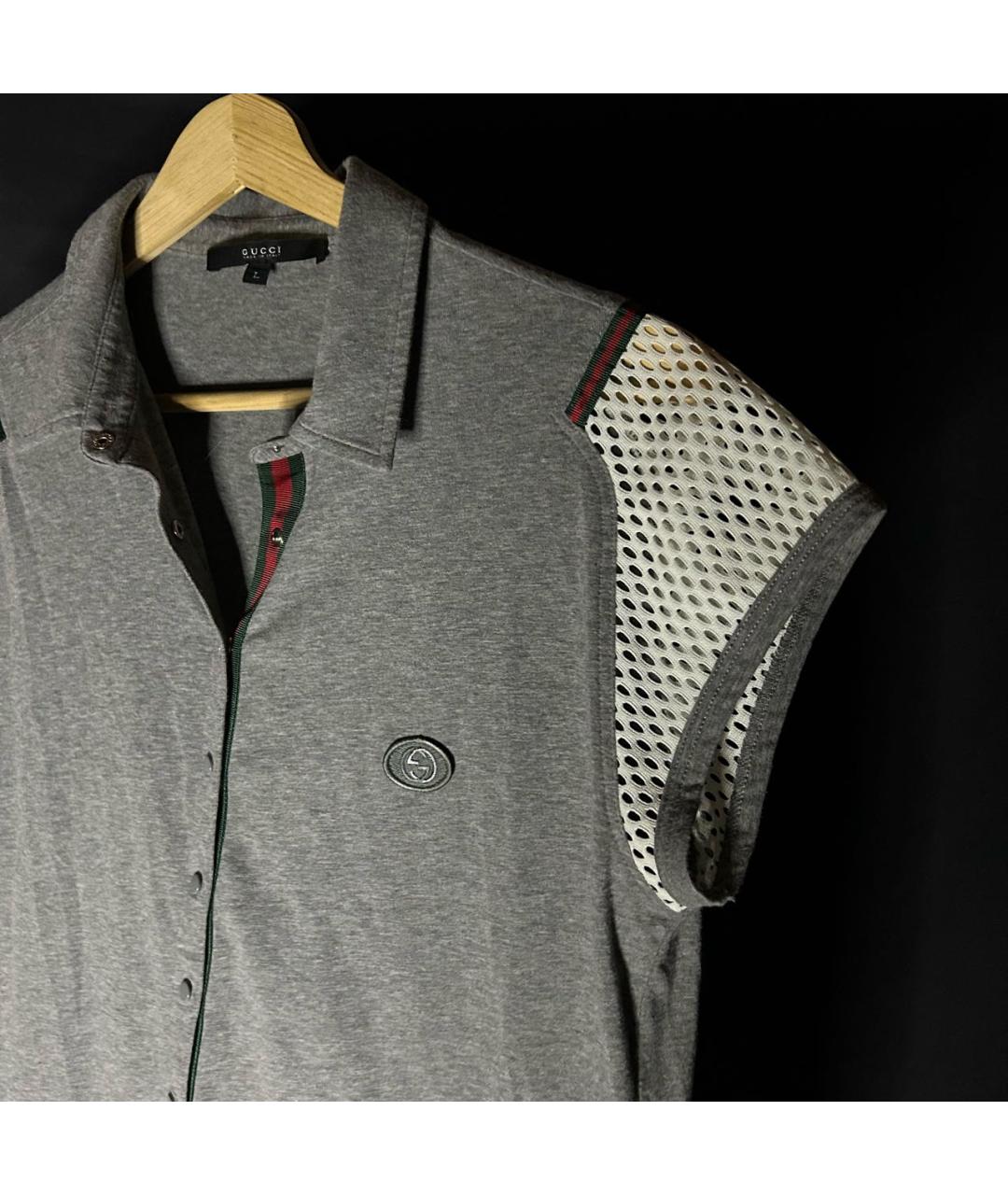 GUCCI Антрацитовое хлопковое поло с коротким рукавом, фото 2