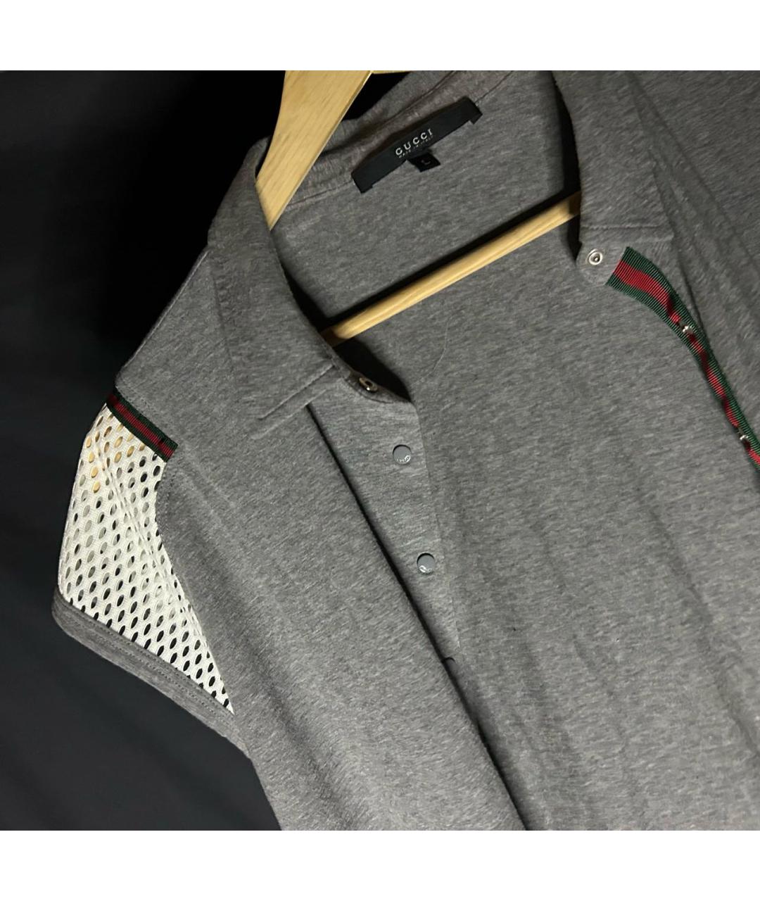 GUCCI Антрацитовое хлопковое поло с коротким рукавом, фото 4