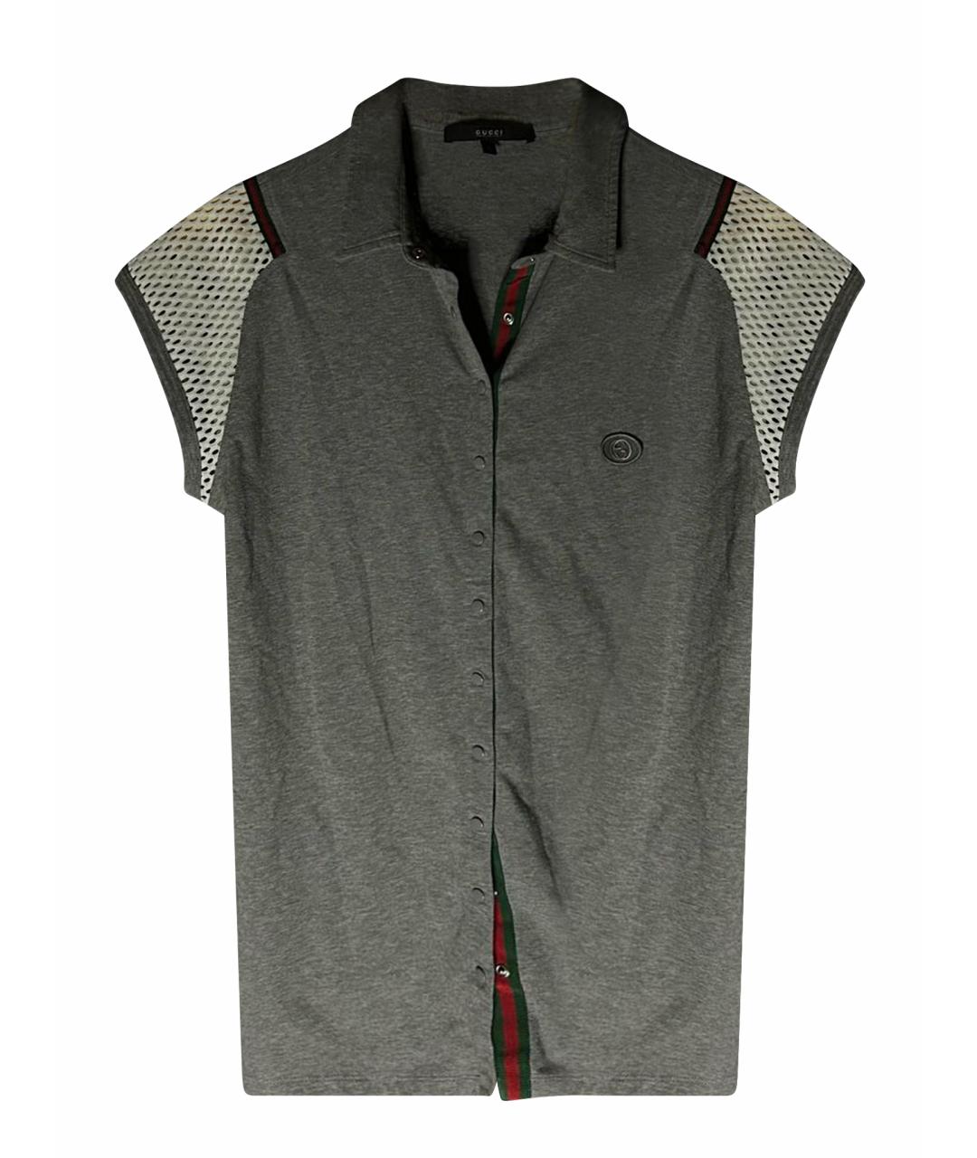 GUCCI Антрацитовое хлопковое поло с коротким рукавом, фото 1