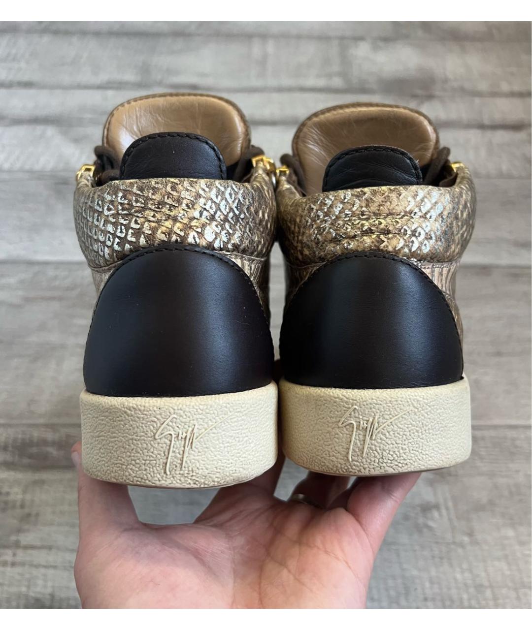 GIUSEPPE ZANOTTI DESIGN Золотые кожаные высокие кроссовки / кеды, фото 5
