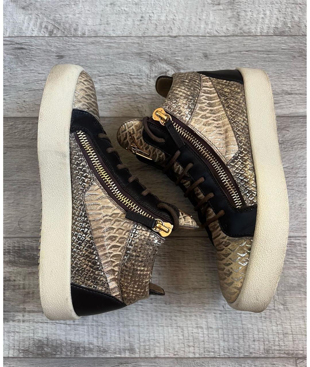 GIUSEPPE ZANOTTI DESIGN Золотые кожаные высокие кроссовки / кеды, фото 4