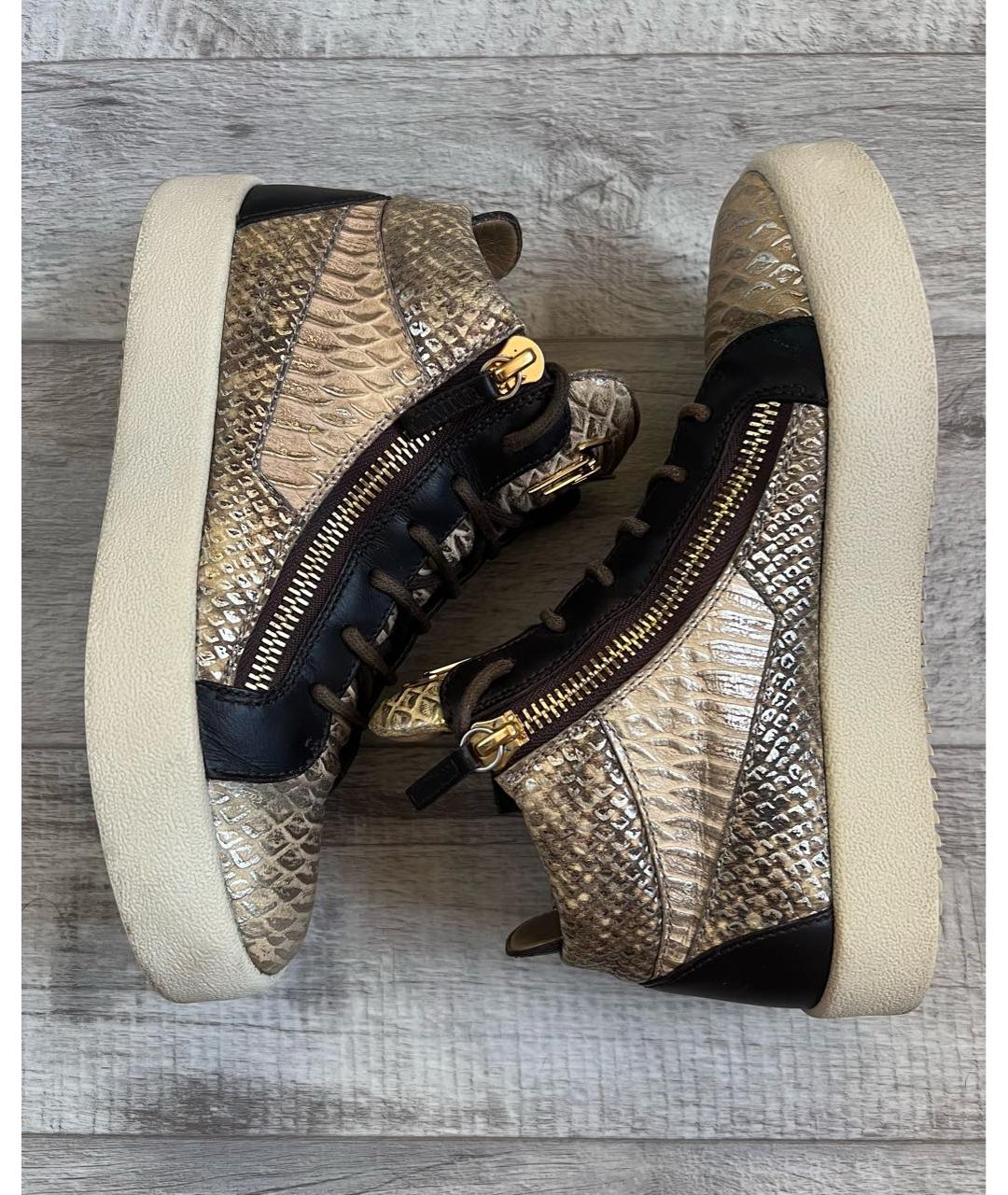 GIUSEPPE ZANOTTI DESIGN Золотые кожаные высокие кроссовки / кеды, фото 3