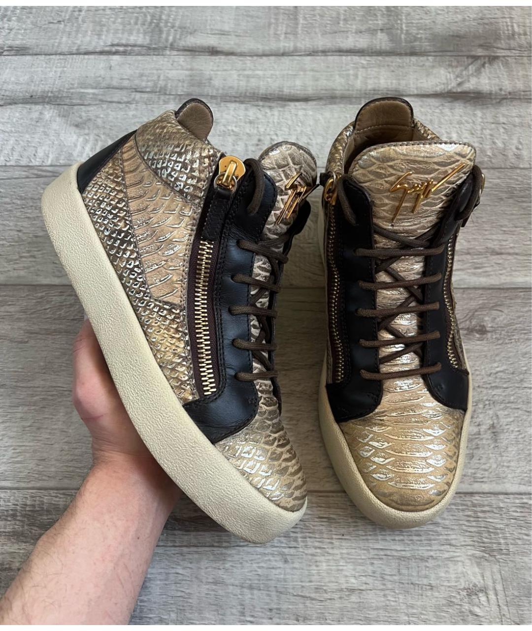GIUSEPPE ZANOTTI DESIGN Золотые кожаные высокие кроссовки / кеды, фото 9