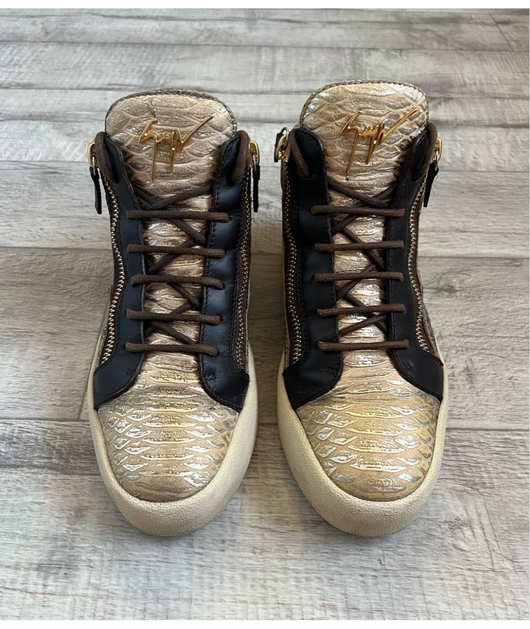 GIUSEPPE ZANOTTI DESIGN Золотые кожаные высокие кроссовки / кеды, фото 2