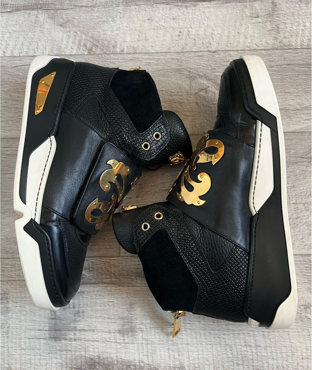 VERSACE Черные кожаные высокие кроссовки / кеды, фото 3