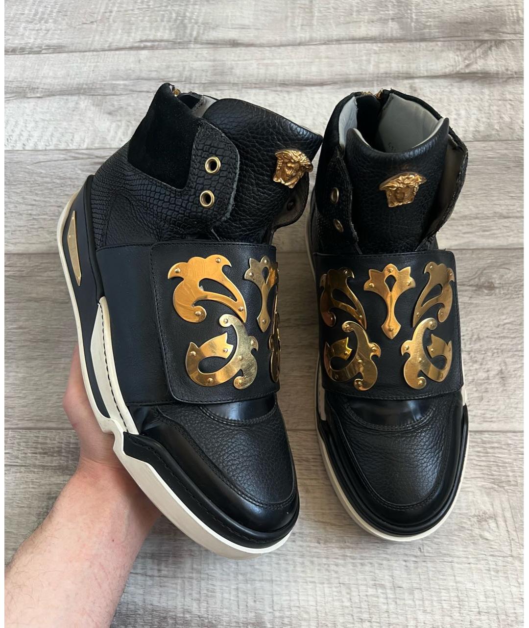 VERSACE Черные кожаные высокие кроссовки / кеды, фото 9