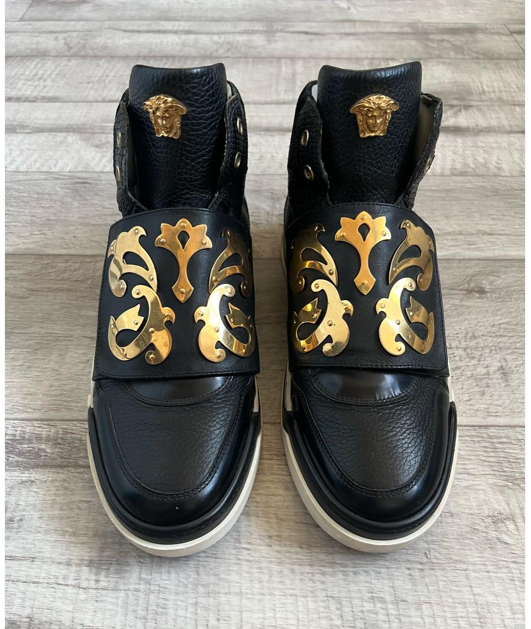 VERSACE Черные кожаные высокие кроссовки / кеды, фото 2