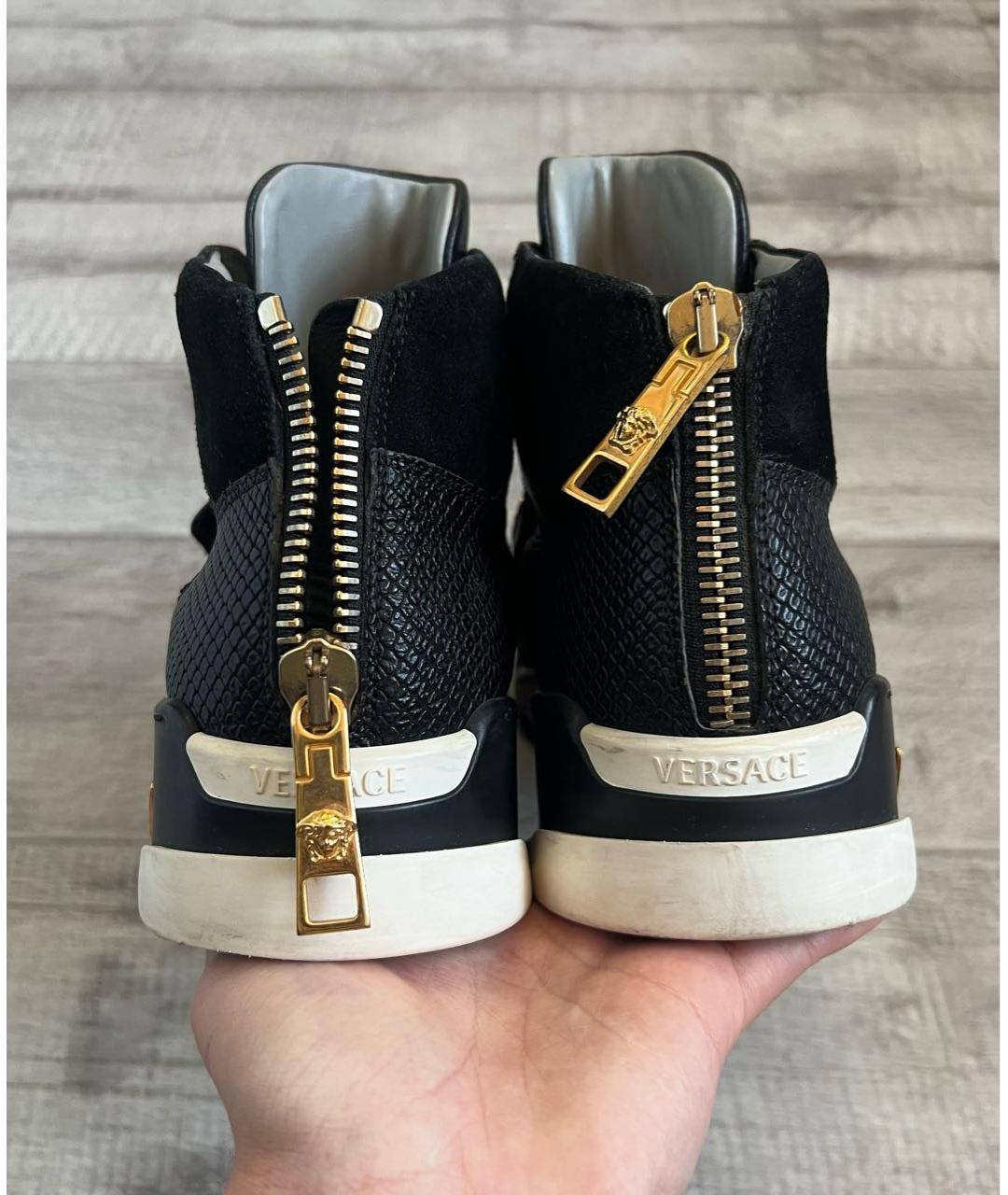 VERSACE Черные кожаные высокие кроссовки / кеды, фото 5