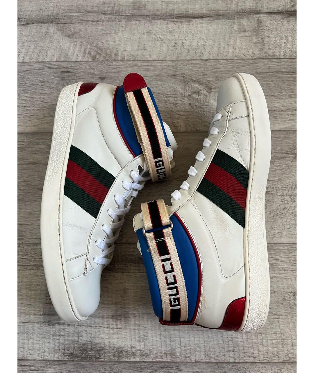 GUCCI Белые кожаные высокие кроссовки / кеды, фото 4