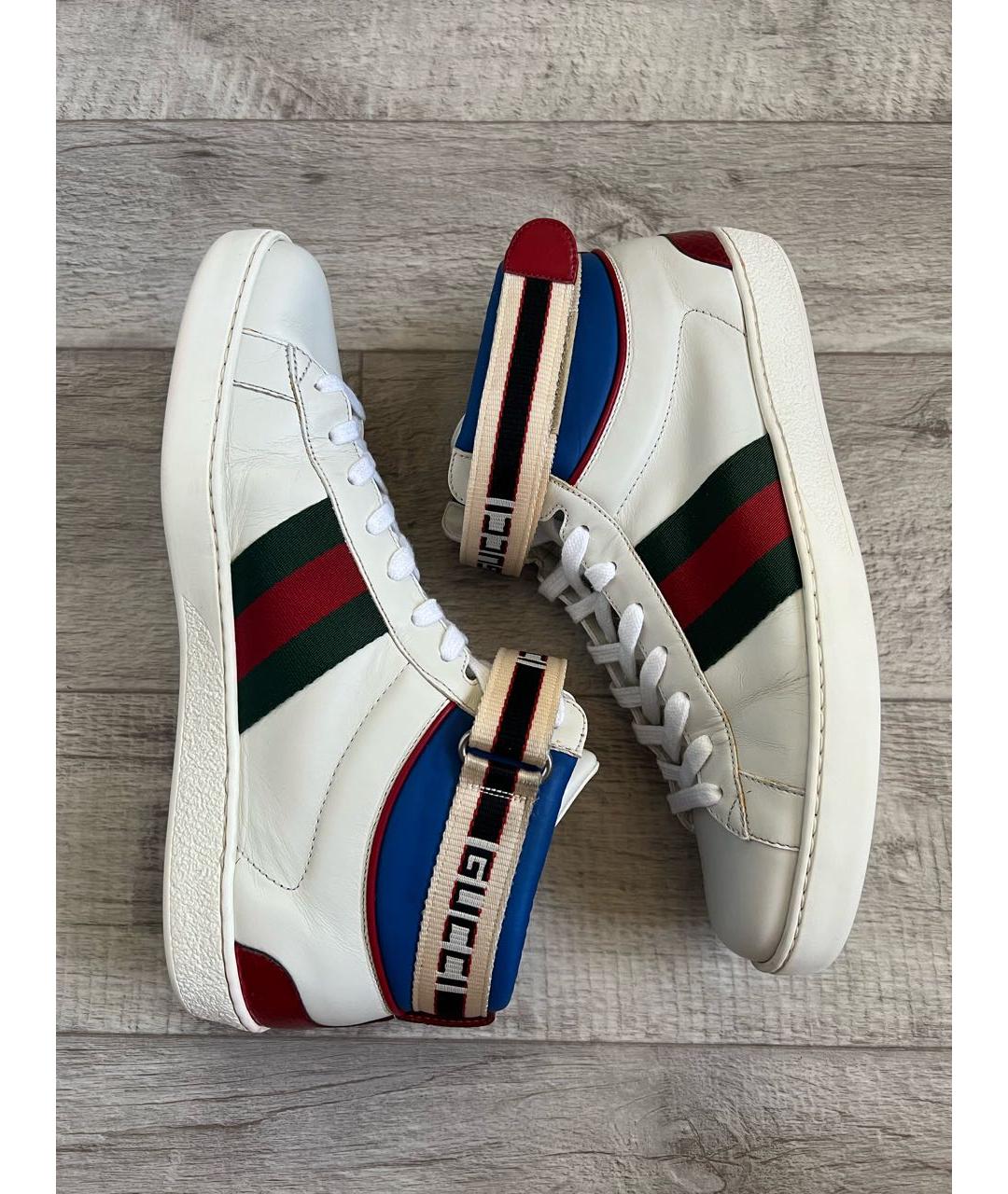 GUCCI Белые кожаные высокие кроссовки / кеды, фото 5