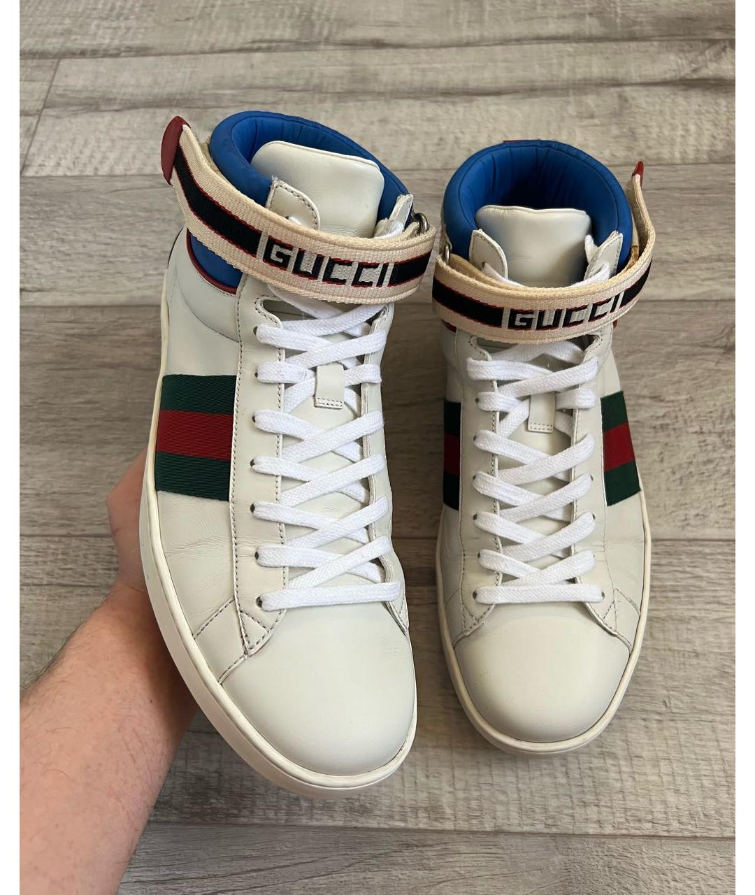 GUCCI Белые кожаные высокие кроссовки / кеды, фото 2
