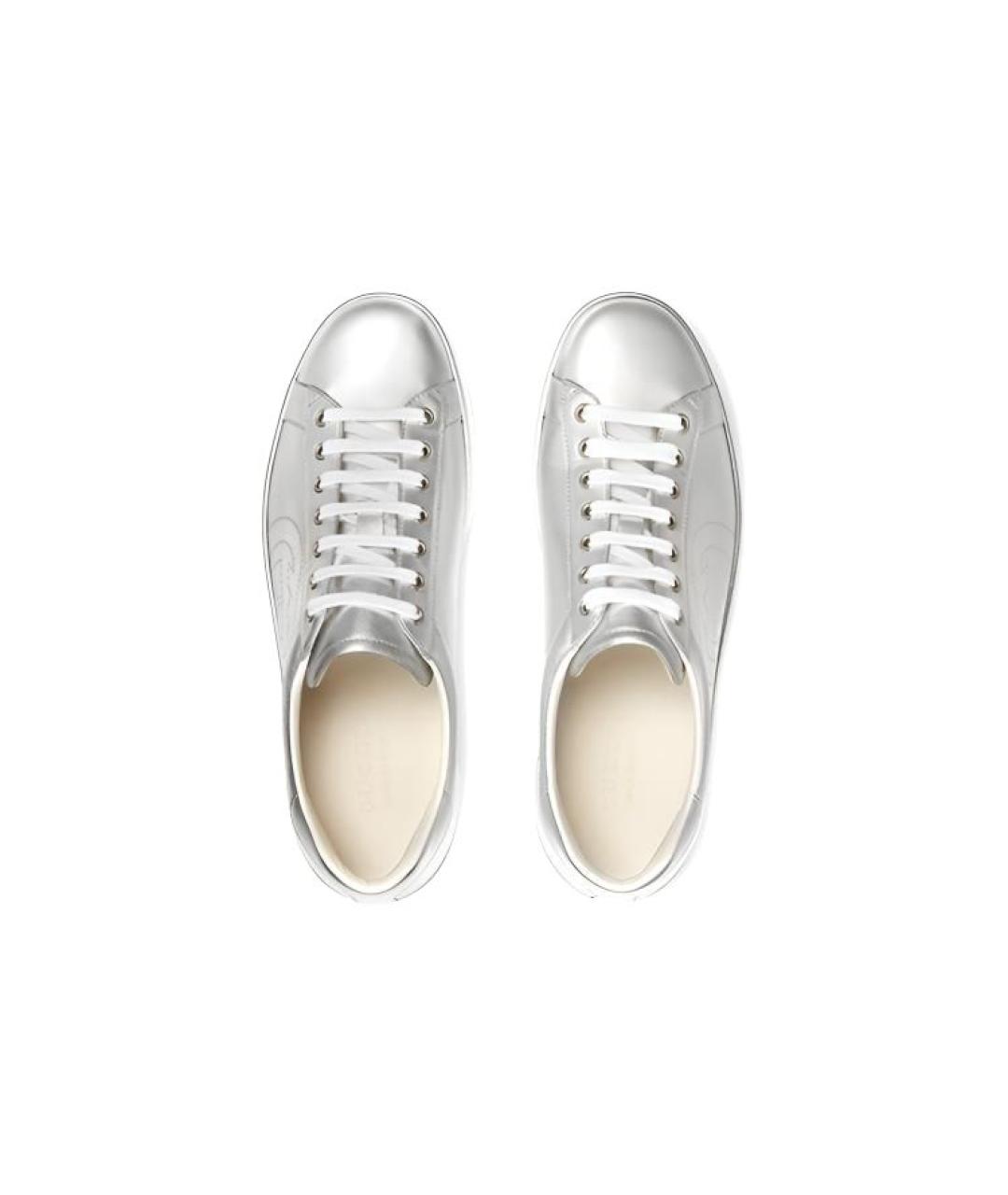 GUCCI Серебряные кожаные низкие кроссовки / кеды, фото 4