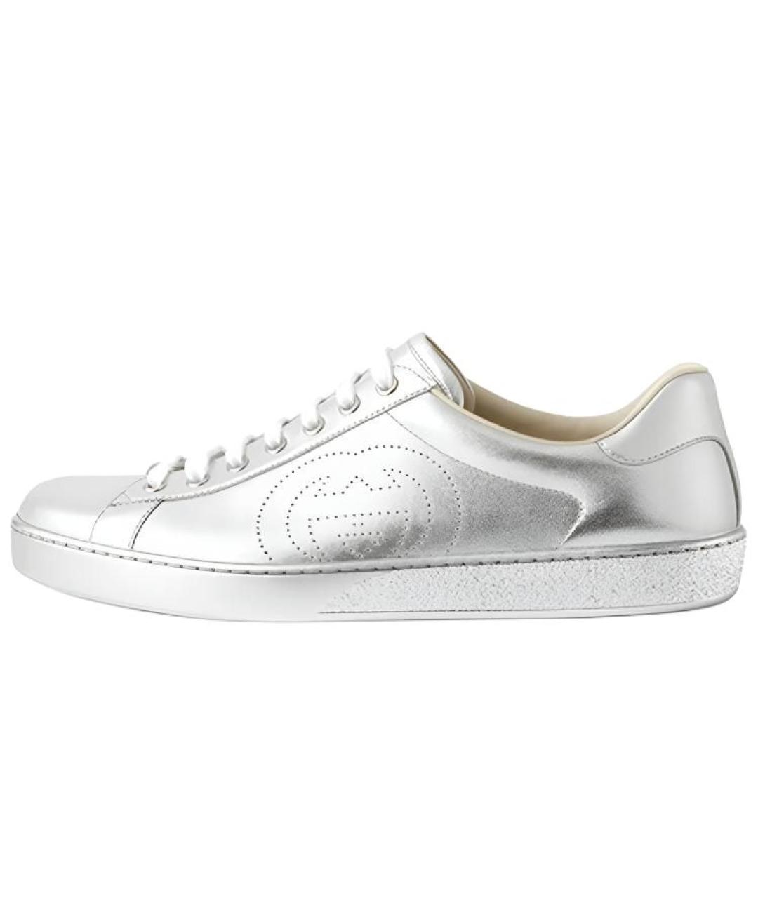 GUCCI Серебряные кожаные низкие кроссовки / кеды, фото 2