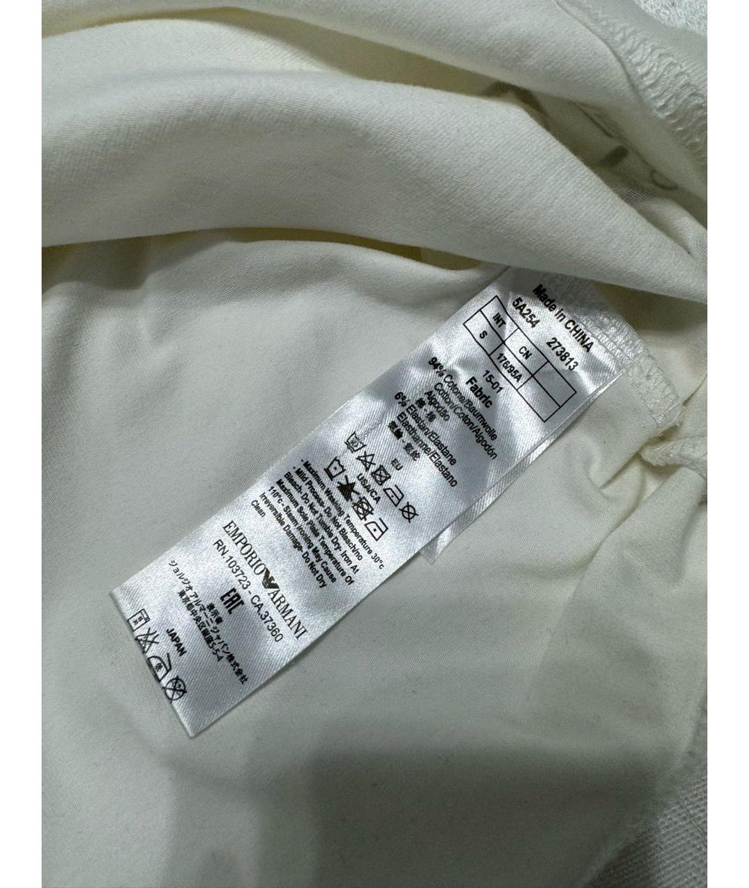 EMPORIO ARMANI Белая хлопко-эластановая футболка, фото 2