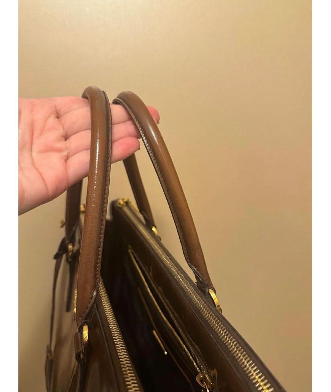 PRADA Коричневая кожаная сумка с короткими ручками, фото 7