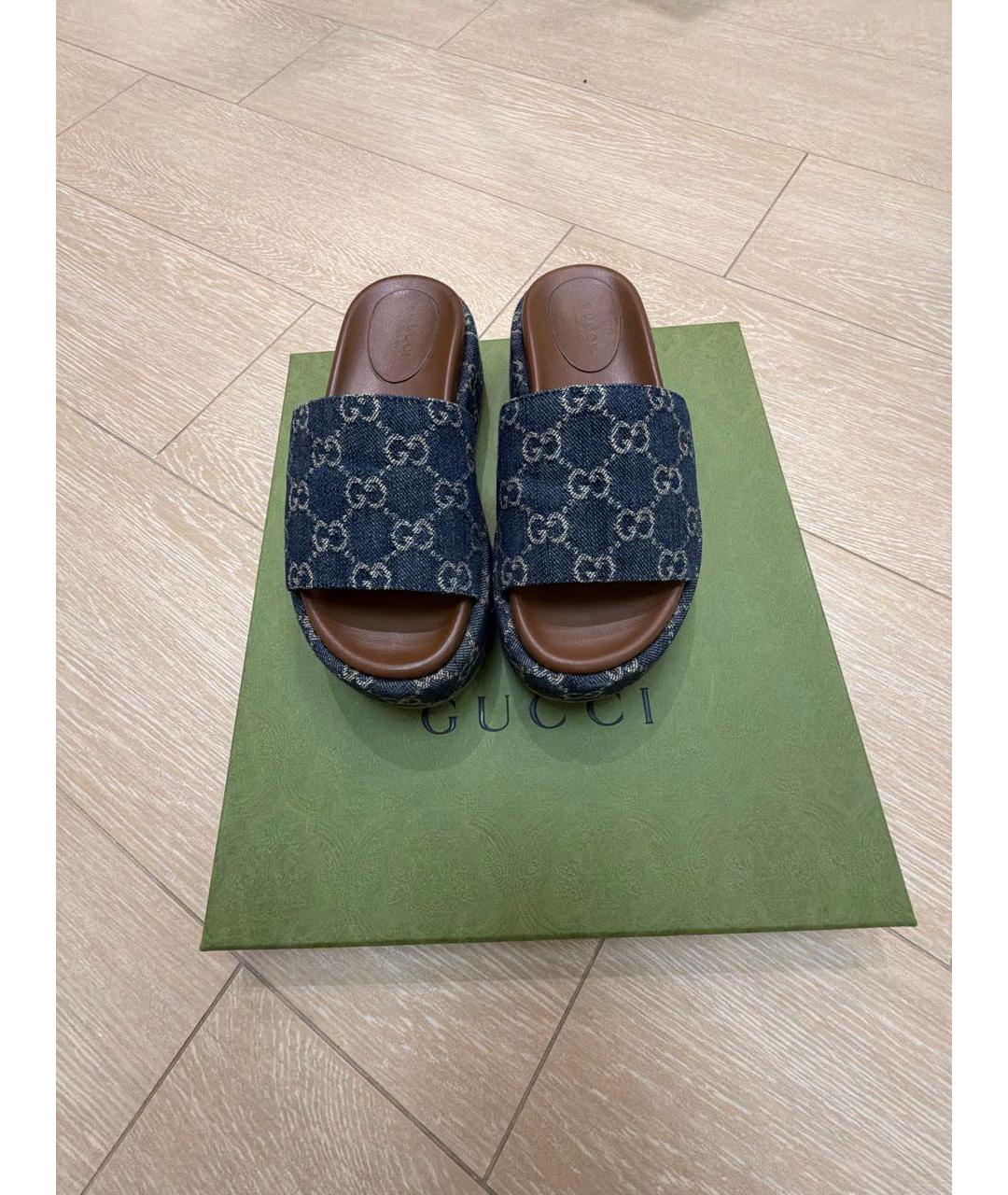 GUCCI Темно-синие текстильные шлепанцы, фото 2