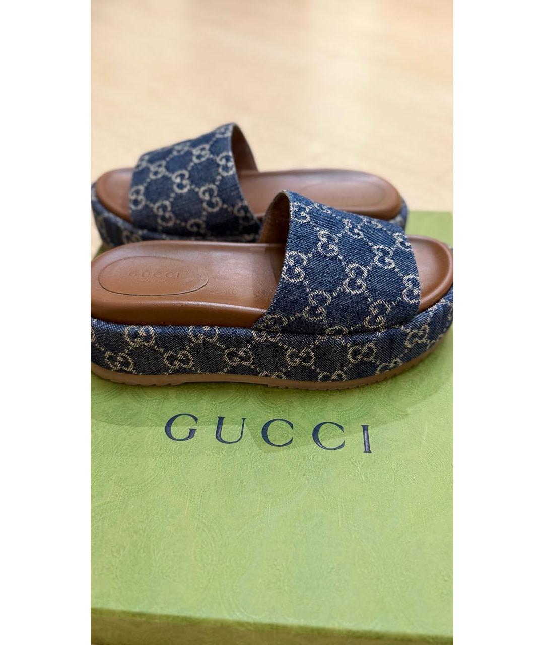 GUCCI Темно-синие текстильные шлепанцы, фото 3