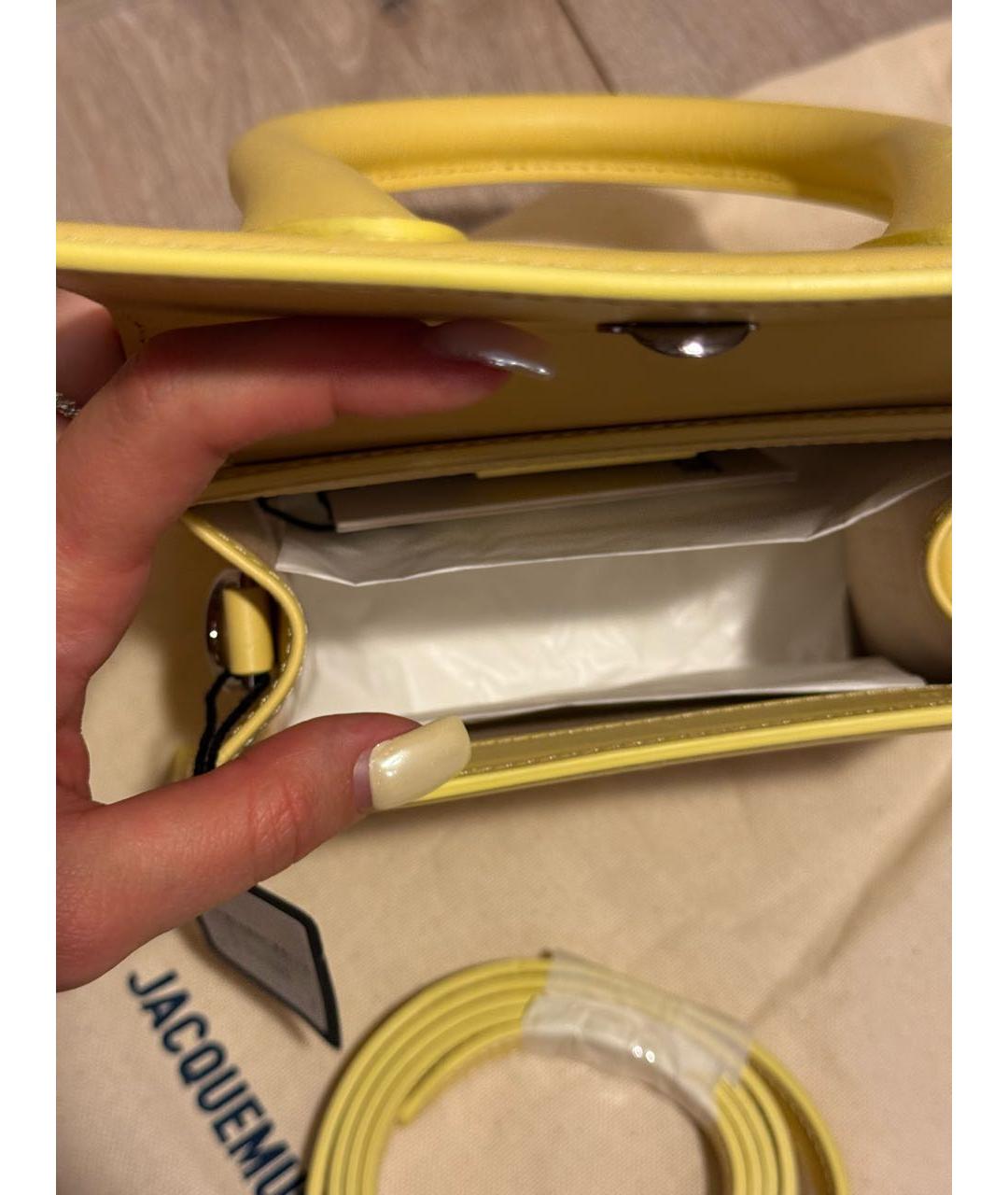 JACQUEMUS Желтая кожаная сумка с короткими ручками, фото 4