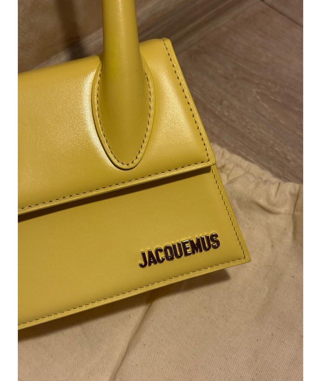 JACQUEMUS Желтая кожаная сумка с короткими ручками, фото 2