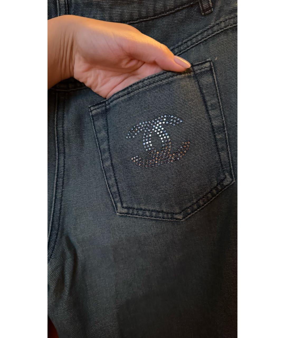 CHANEL Синие хлопковые джинсы клеш, фото 3