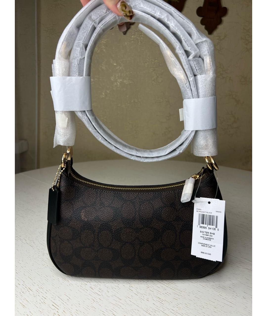 COACH Коричневая кожаная сумка через плечо, фото 3