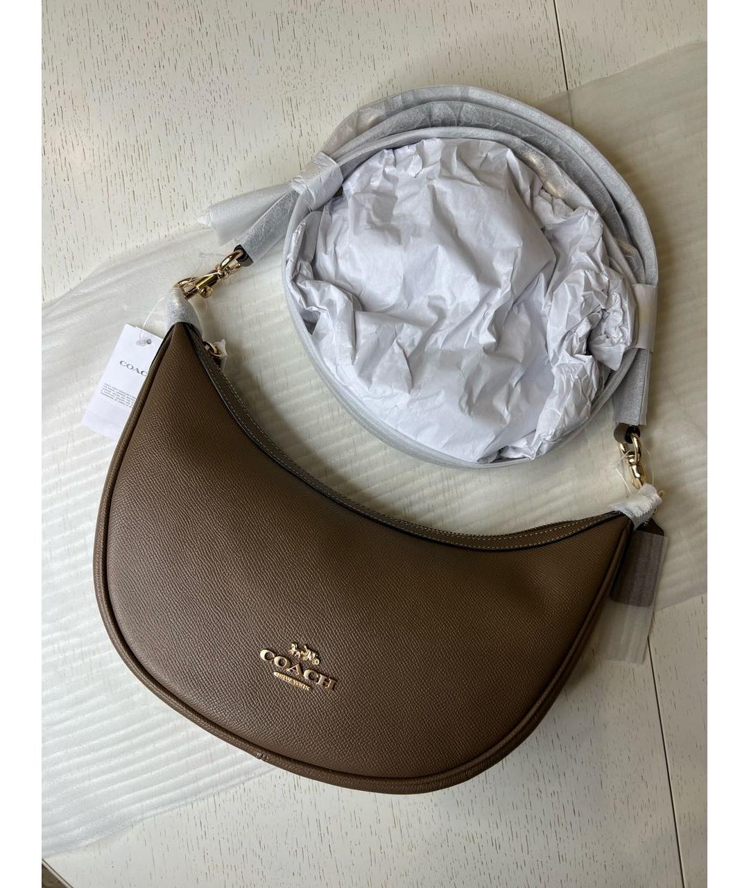 COACH Бежевая кожаная сумка через плечо, фото 8