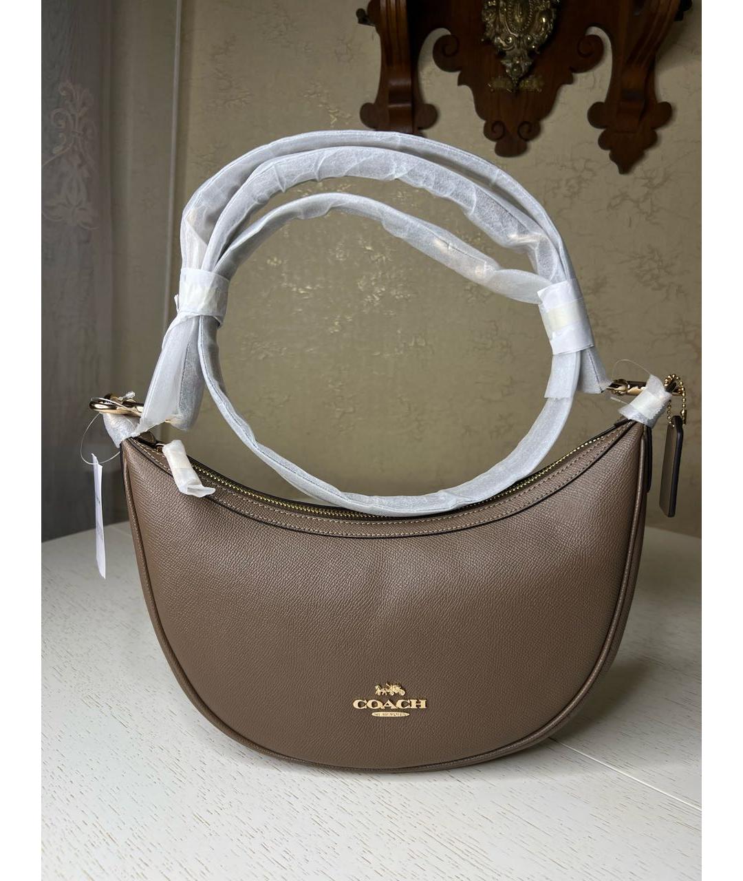 COACH Бежевая кожаная сумка через плечо, фото 2