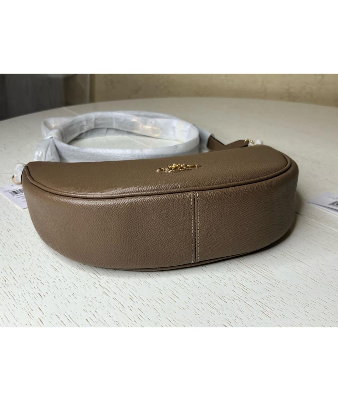 COACH Бежевая кожаная сумка через плечо, фото 4