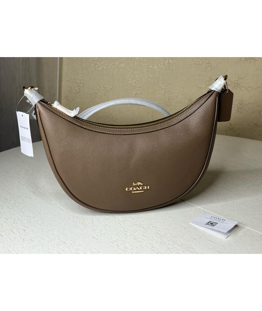 COACH Бежевая кожаная сумка через плечо, фото 7