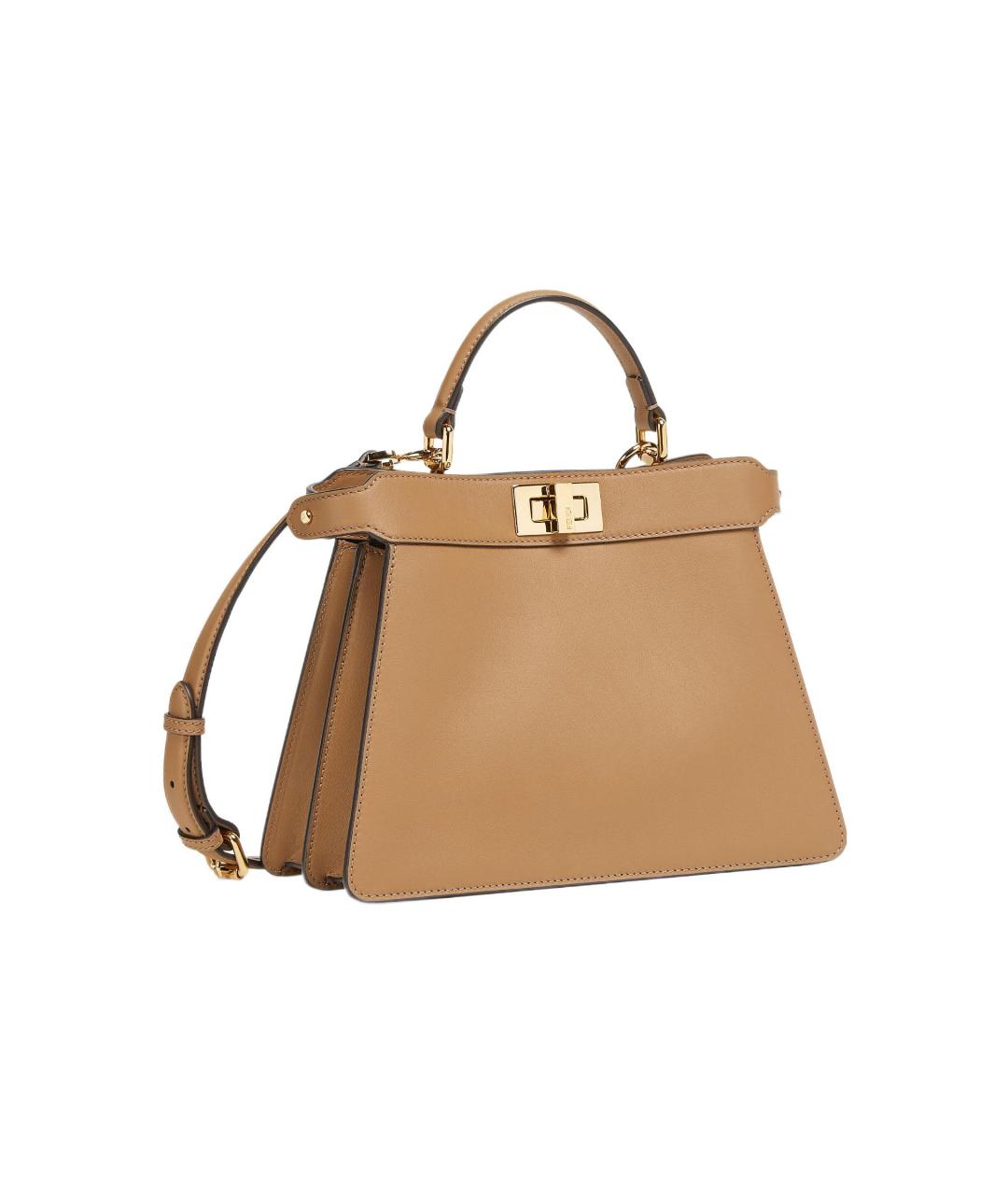 FENDI Бежевая кожаная сумка через плечо, фото 2