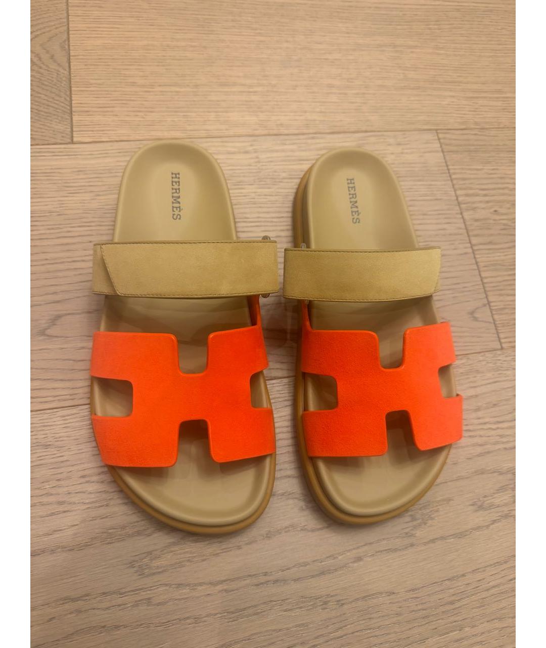 HERMES Красные замшевые сандалии, фото 2