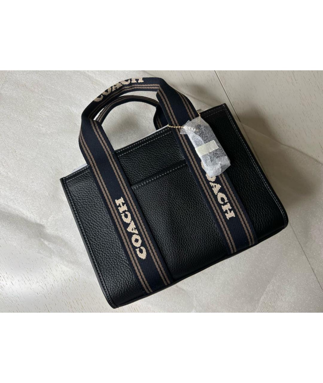 COACH Черная кожаная сумка с короткими ручками, фото 7