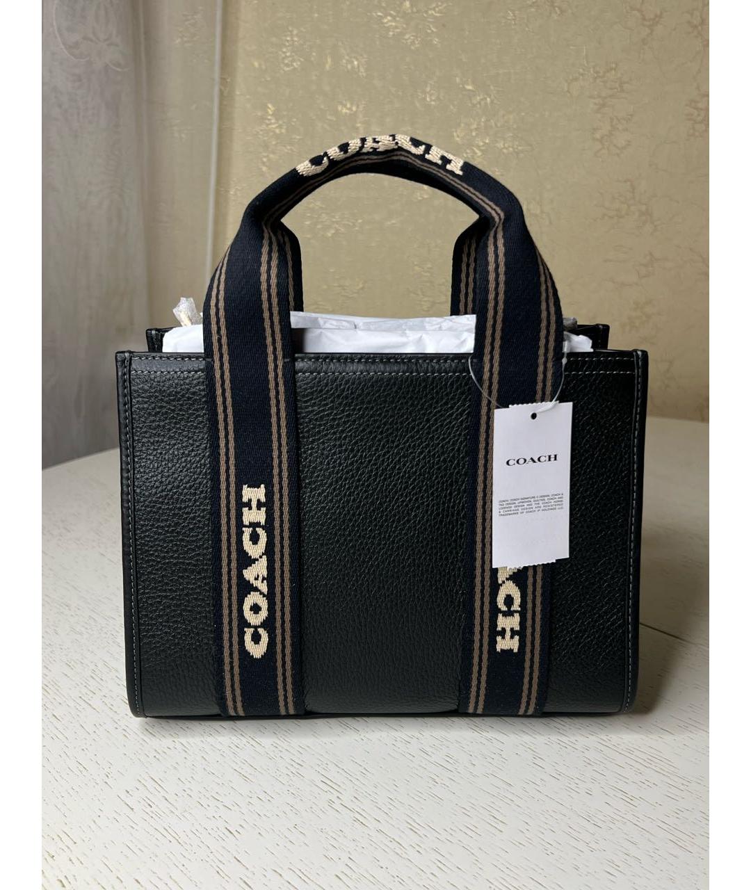 COACH Черная кожаная сумка с короткими ручками, фото 3