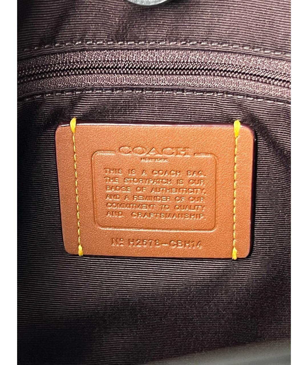 COACH Черная кожаная сумка с короткими ручками, фото 5