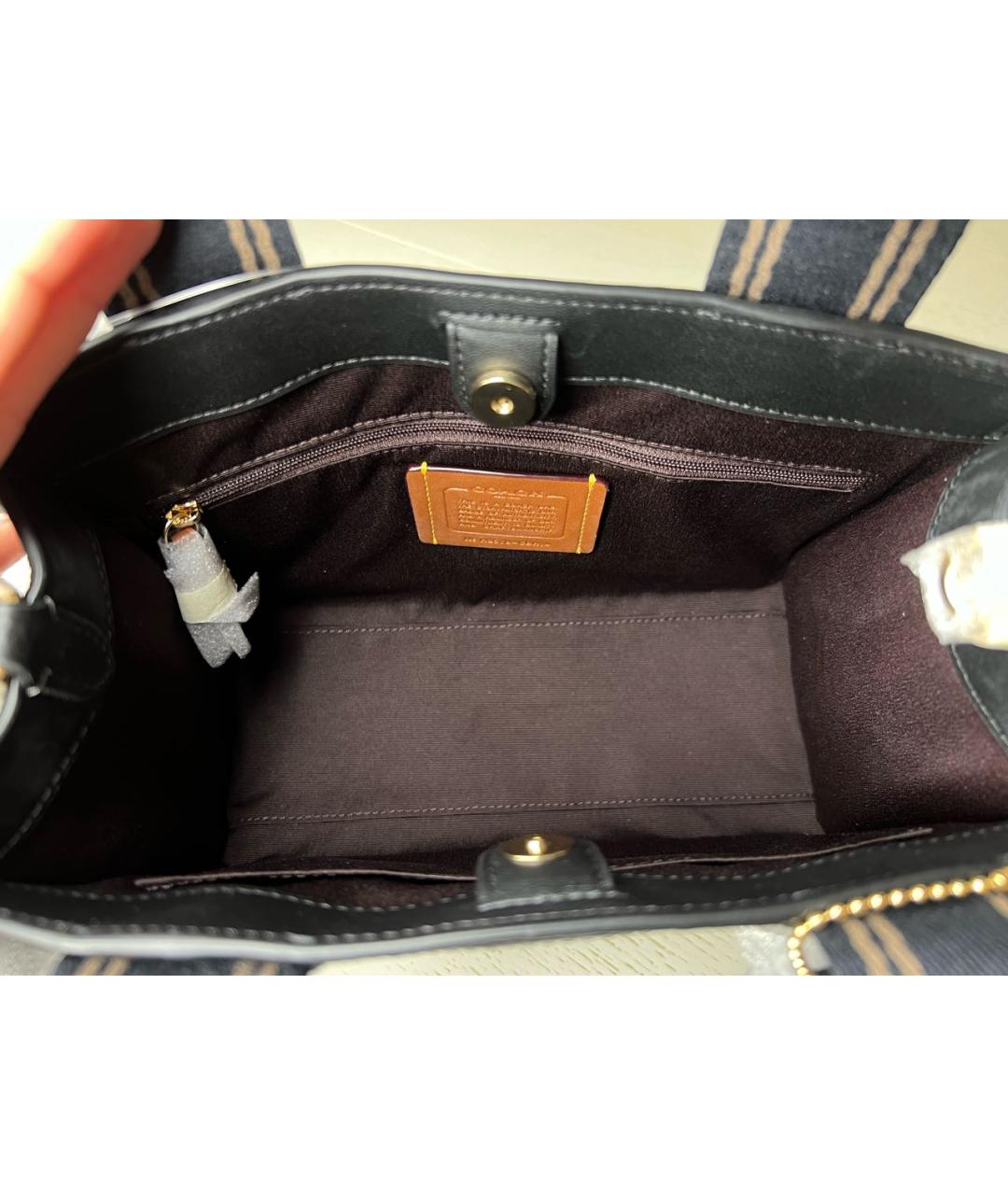 COACH Черная кожаная сумка с короткими ручками, фото 4